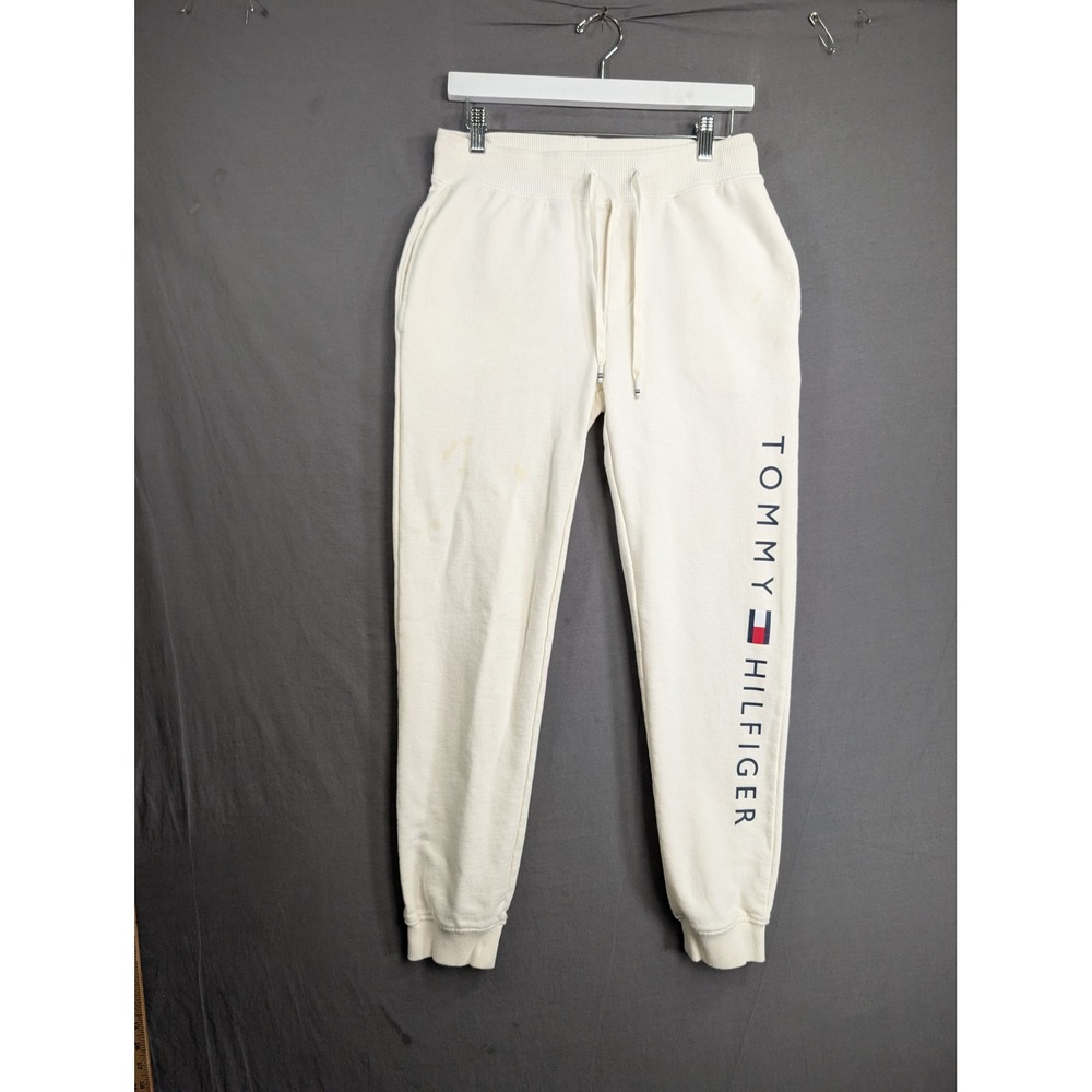 Tommy Hilfiger Mens Cream Logo Sweatpants Joggers 78J2327 Size S